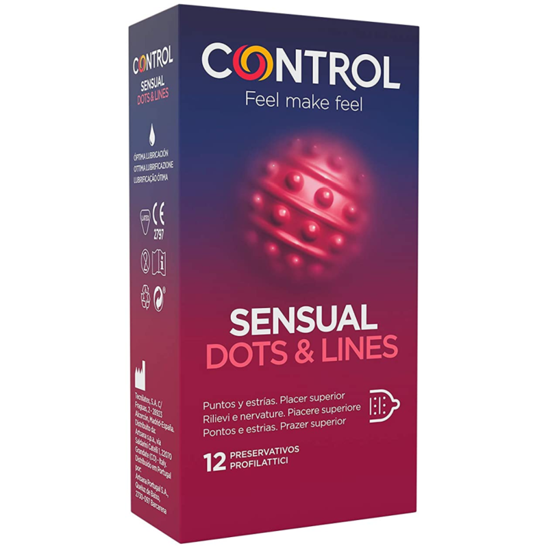 CONTROL - Sensual Dots & Kondomer med Riller & Knopper 12 stk