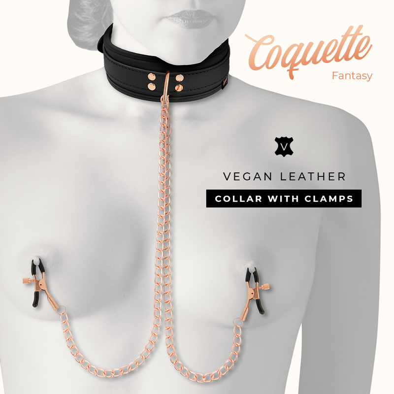 COQUETTE CHIC DESIRE - Fantasy Halsbånd med Brystvorteklemmer og Neoprenfôr