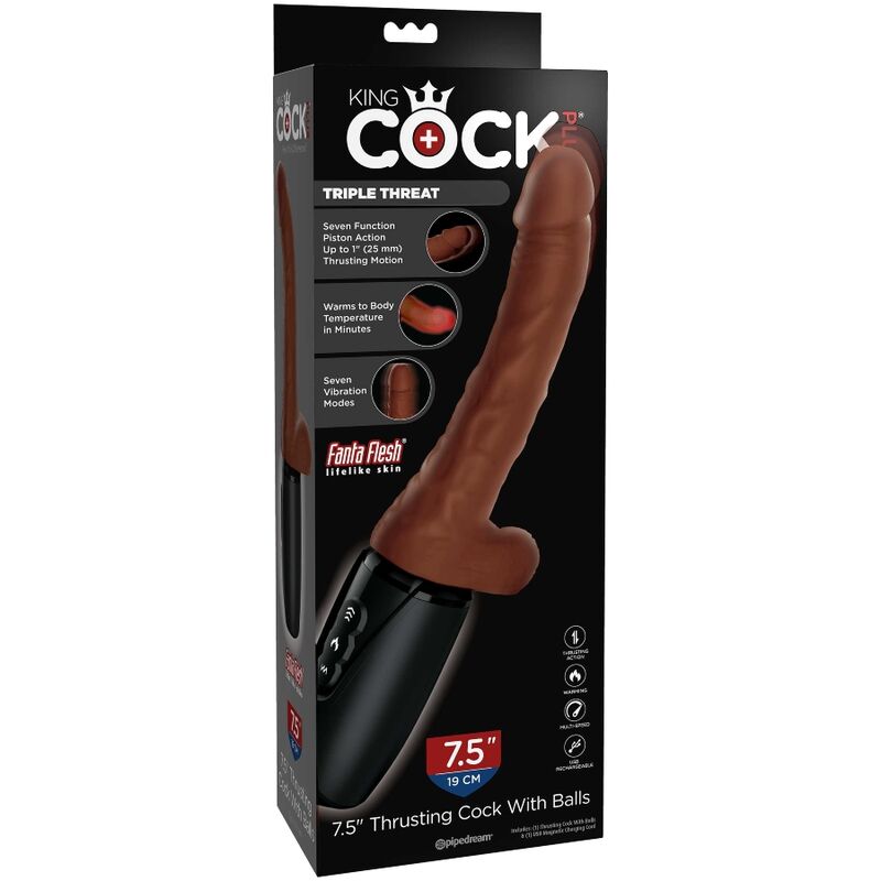 KING COCK - Plus Triple Threat Støtende vibrator med varme Brun hudtone