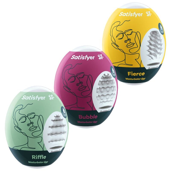 SATISFYER - Masturbator-egg 3-pakning Riffle, Bubble & Fierce