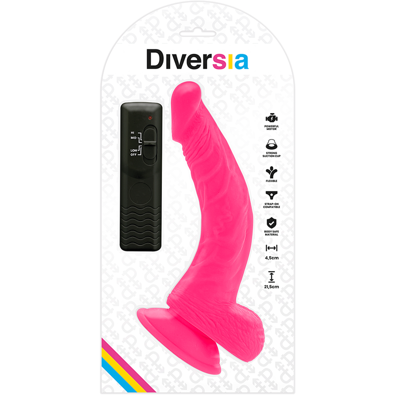 DIVERSIA - Fleksibel vibrerende dildo med fjernkontroll Rosa 21,5 cm