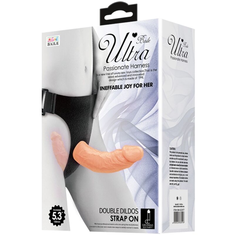 BAILE - Ultra Passionate Dobbel dildo med seletau Naturlig