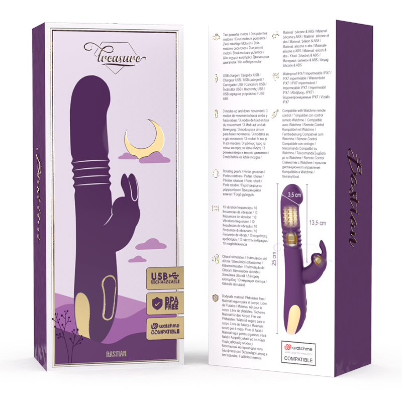 TREASURE - Bastian Rabbit Up & Down Rotator & Vibrator med WatchMe-fjernkontroll