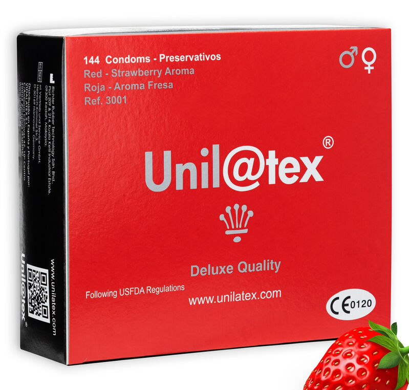 UNILATEX - Red Strawberry Kondomer med Smak 144 stk