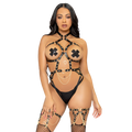 LEG AVENUE - Kink Heart Ring Harness Teddy Vegansk skinn