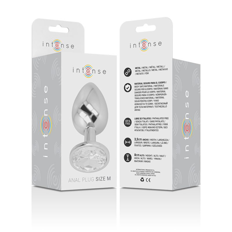 INTENSE - Aluminium Analplugg med krystall Sølv M