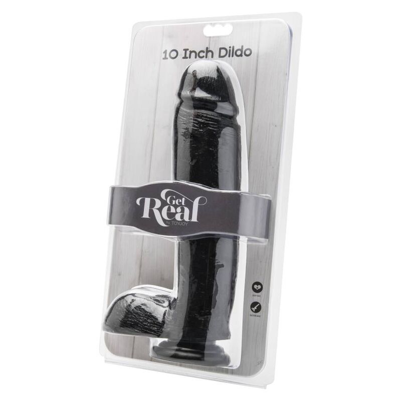 GET REAL - Realistisk Dildo med Baller Sort 25,5 cm