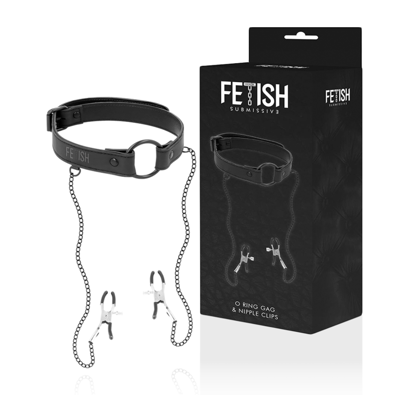 FETISH SUBMISSIVE - Knebelring med brystvorteklemmer
