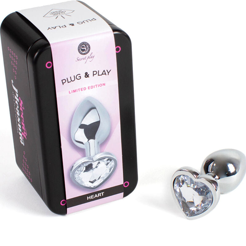 SECRETPLAY - Metall Analplugg med Krystallhjerte Transparent Small 7 cm