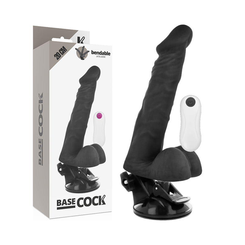 BASECOCK - Realistisk Bøyelig Vibrator med Fjernkontroll Sort 20 cm