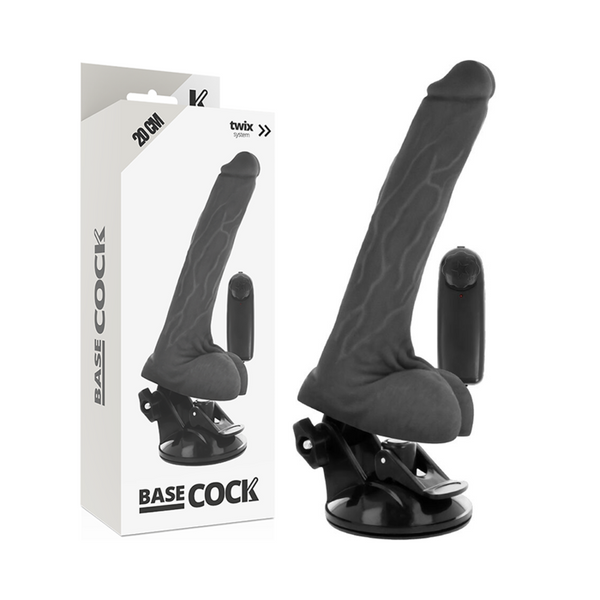 BASECOCK - Realistisk Vibrator med Pung & Fjernkontroll Sort 20 cm