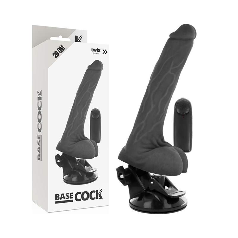 BASECOCK - Realistisk Vibrator med Pung & Fjernkontroll Sort 20 cm