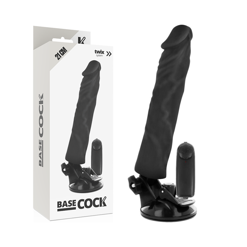 BASECOCK - Realistisk vibrator med fjernkontroll Sort 21 cm