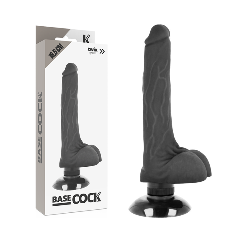 BASECOCK - Realistisk vibrator 2-i-1 Sort 18,5 cm