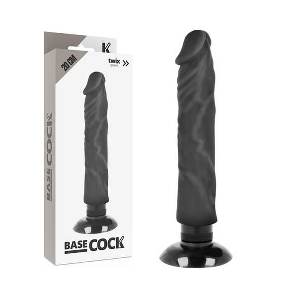 BASECOCK - Realistisk vibrator 2-i-1 Sort 20 cm -O- 4 cm