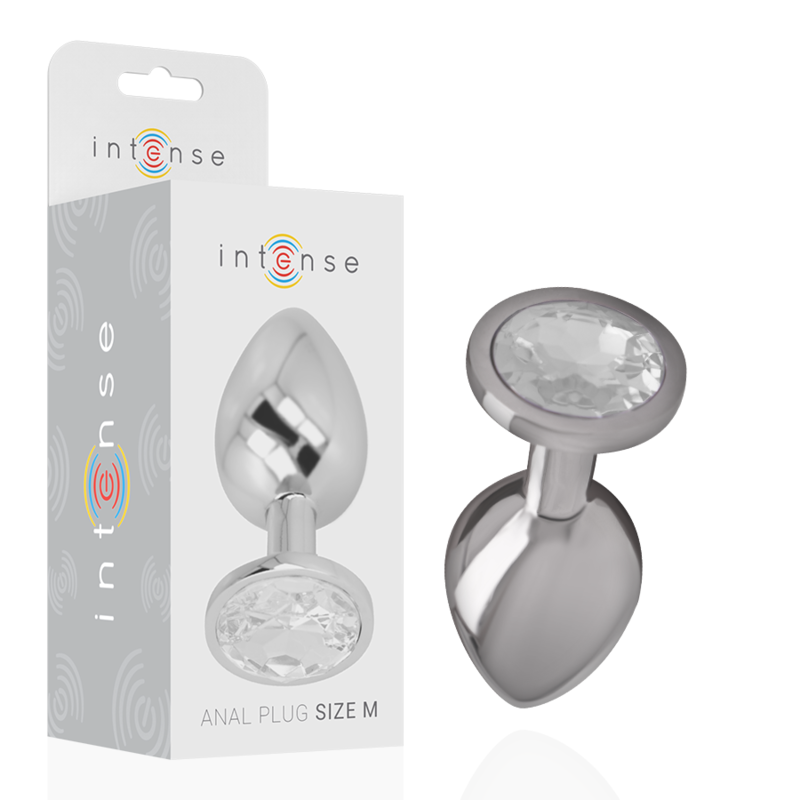 INTENSE - Aluminium Analplugg med krystall Sølv M