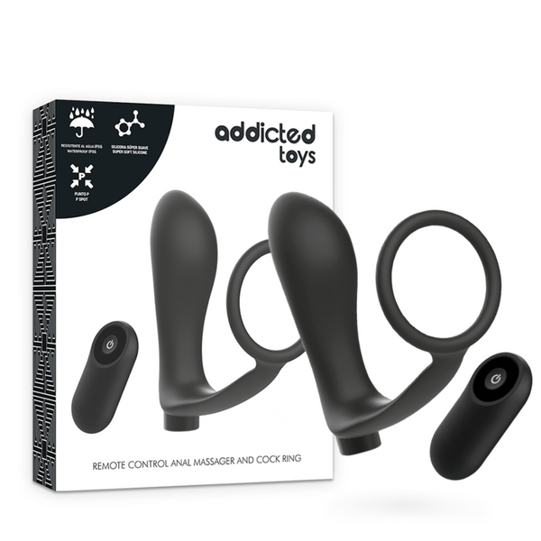 ADDICTED TOYS - Analplugg med Penisring og Fjernkontroll Sort Oppladbar
