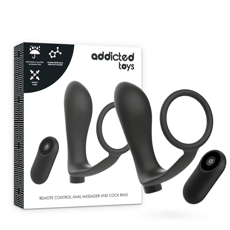 ADDICTED TOYS - Analplugg med Penisring og Fjernkontroll Sort Oppladbar
