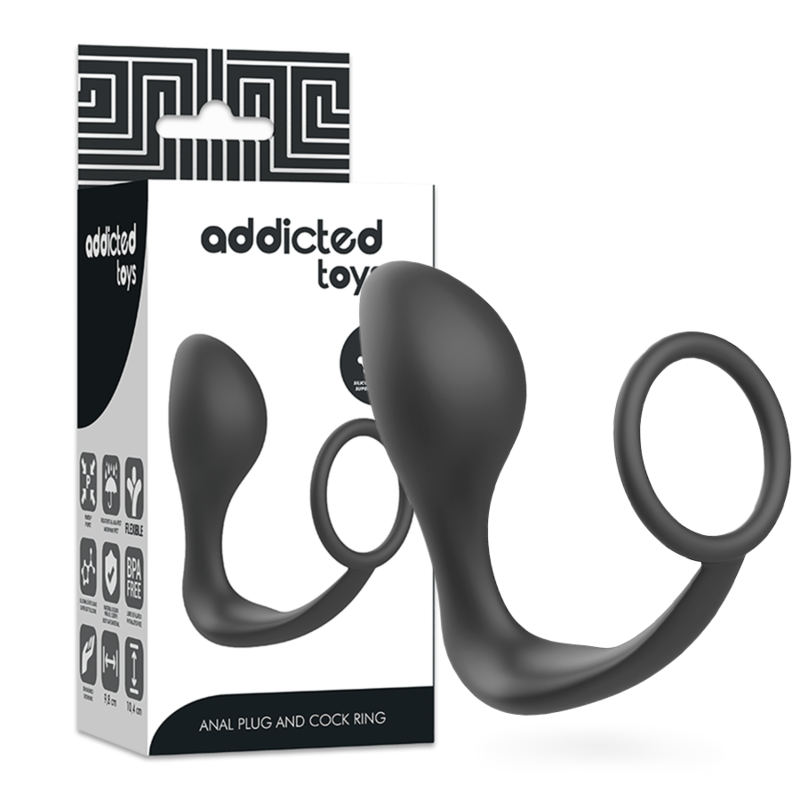 ADDICTED TOYS - Analplugg med penisring Sort
