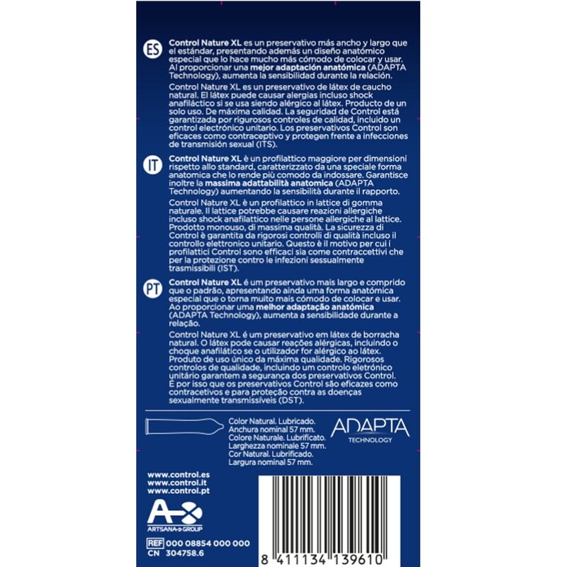 CONTROL - Adapta Nature XL Store Kondomer 12 stk