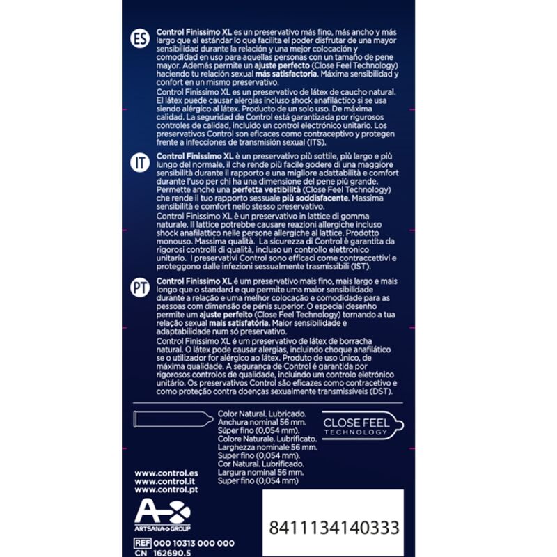 CONTROL - Finissimo XL Store Kondomer 12 stk