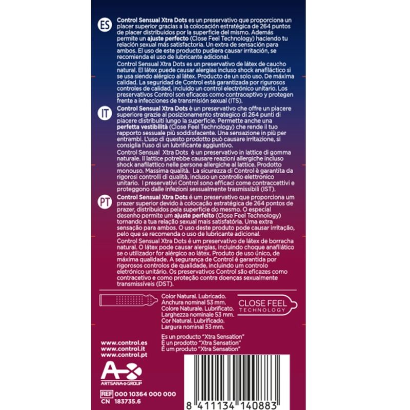 CONTROL - Xtra Dots Kondomer med Riller & Knopper 12 stk