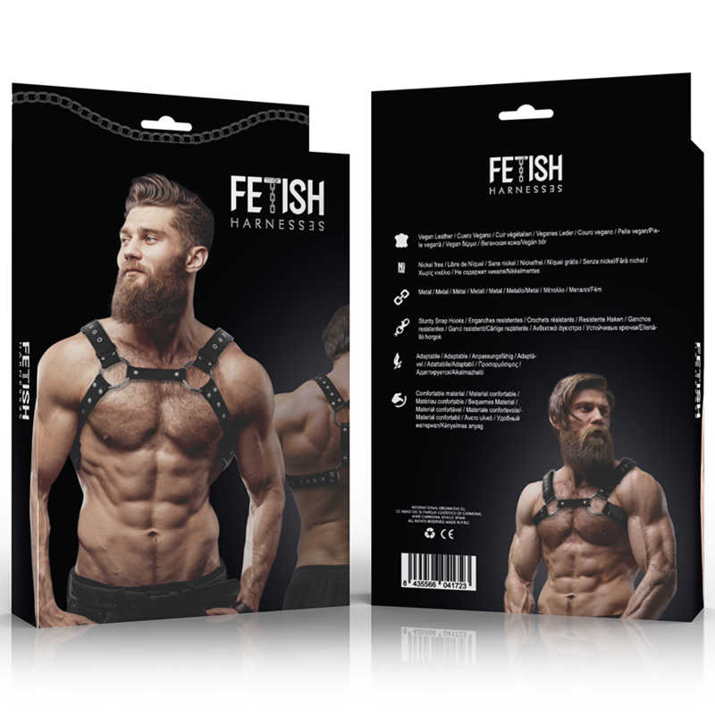 FETISH SUBMISSIVE ATTITUDE - Brystharness i Økoskinn med Nagler for Menn