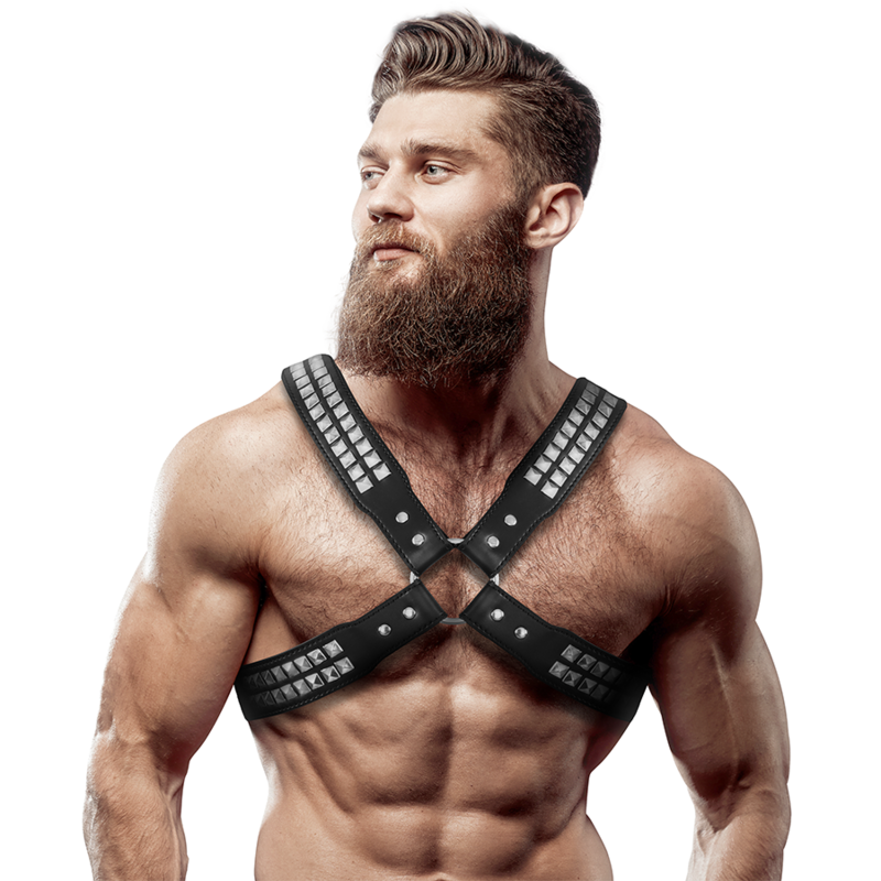 FETISH SUBMISSIVE ATTITUDE - Brystkrysset Harness i Økoskinn med Nagler for Menn