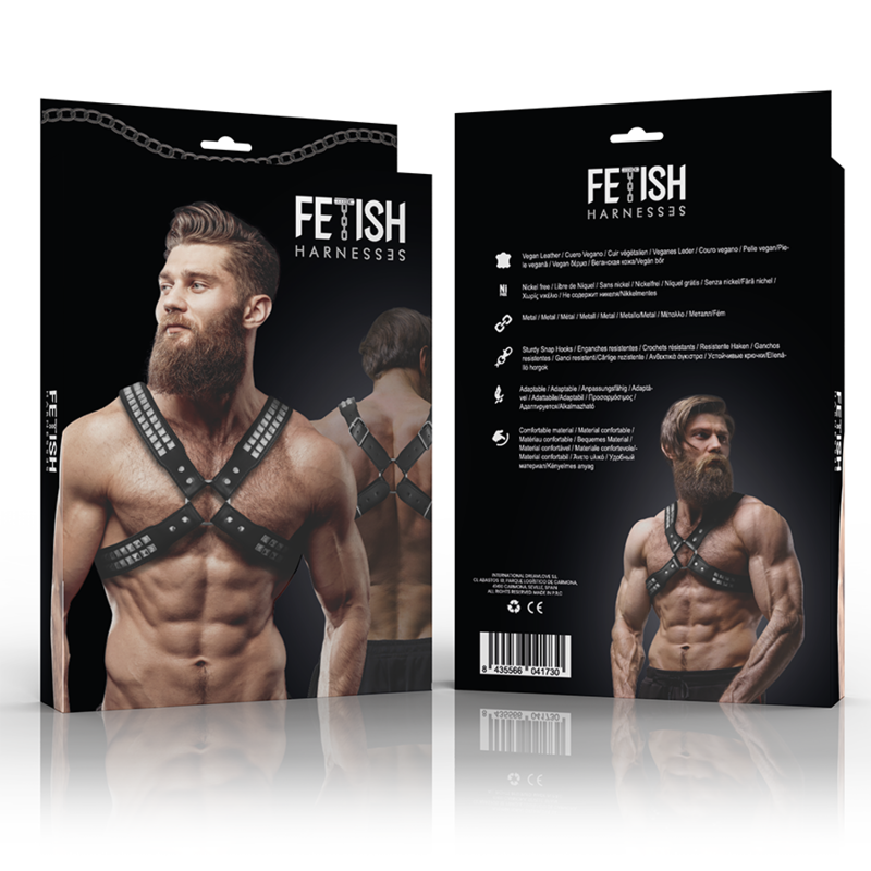 FETISH SUBMISSIVE ATTITUDE - Brystkrysset Harness i Økoskinn med Nagler for Menn