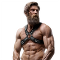FETISH SUBMISSIVE ATTITUDE - Brystkrysset Harness i Økoskinn med Nagler for Menn