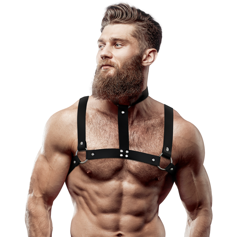 FETISH SUBMISSIVE ATTITUDE - Justerbart Brystharness i Økoskinn med Halskjede for Menn