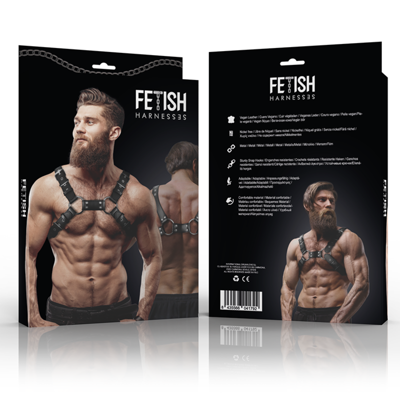 FETISH SUBMISSIVE ATTITUDE - Justerbart Bulldog Brystharness i Økoskinn for Menn
