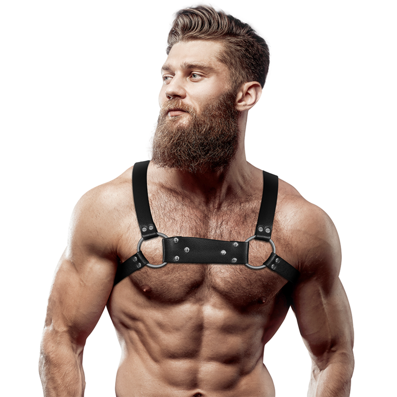 FETISH SUBMISSIVE ATTITUDE - Bulldog Brystharness i Økoskinn for Menn Str.