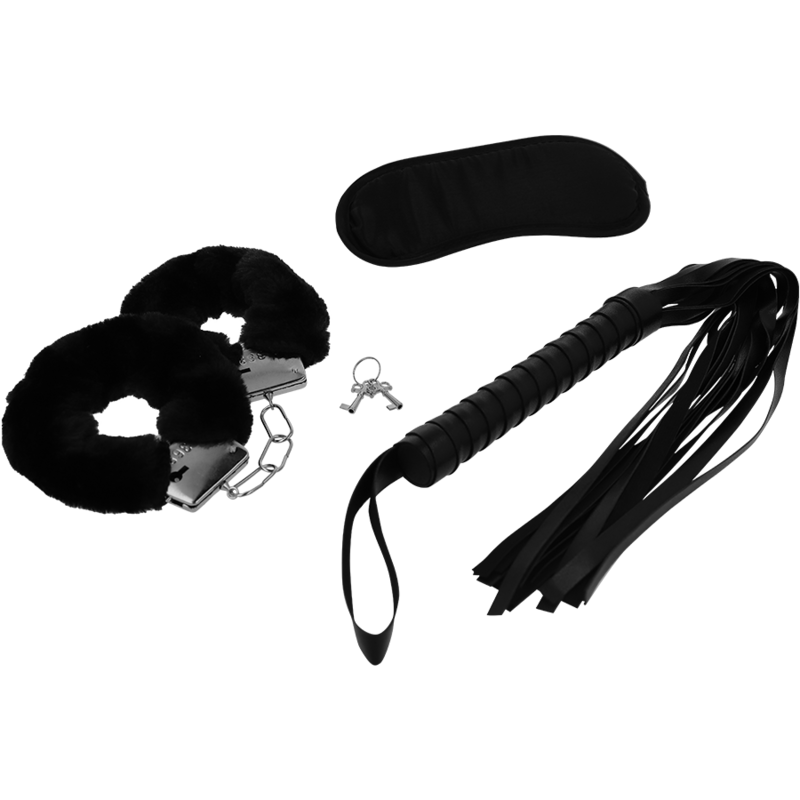 INTENSE - Fetish Erotic Playset 1 med håndjern, øyemaske og flogger
