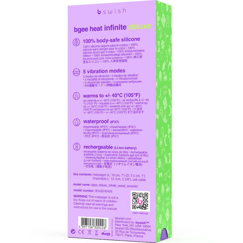 B SWISH - Bgee Heat Infinite Deluxe Oppladbar Vibrator med Varme Lavendel