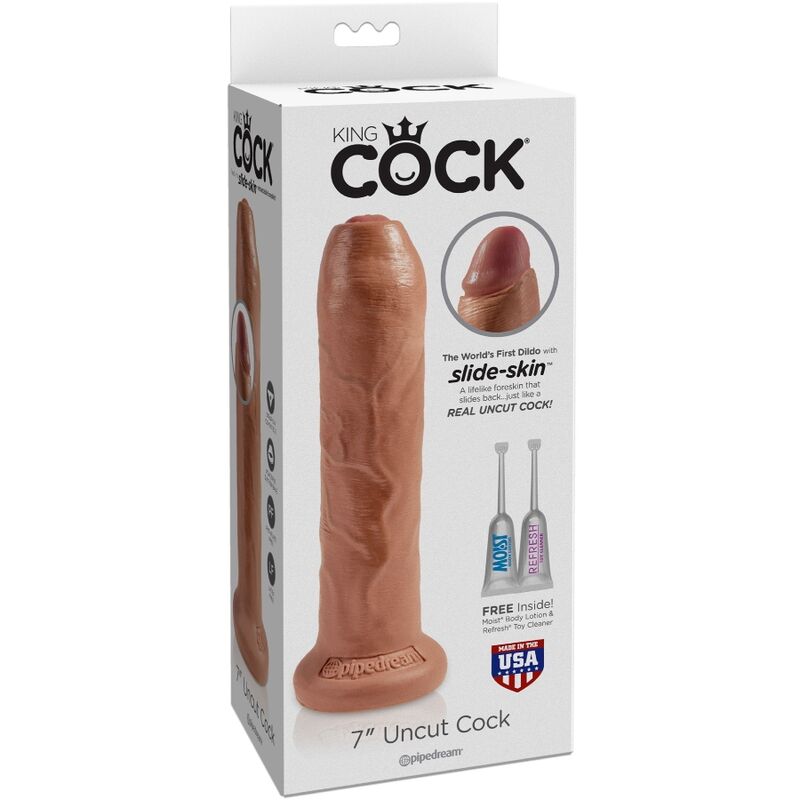 KING COCK - Uncut Realistisk Dildo med Forhud Karamell 17,8 cm