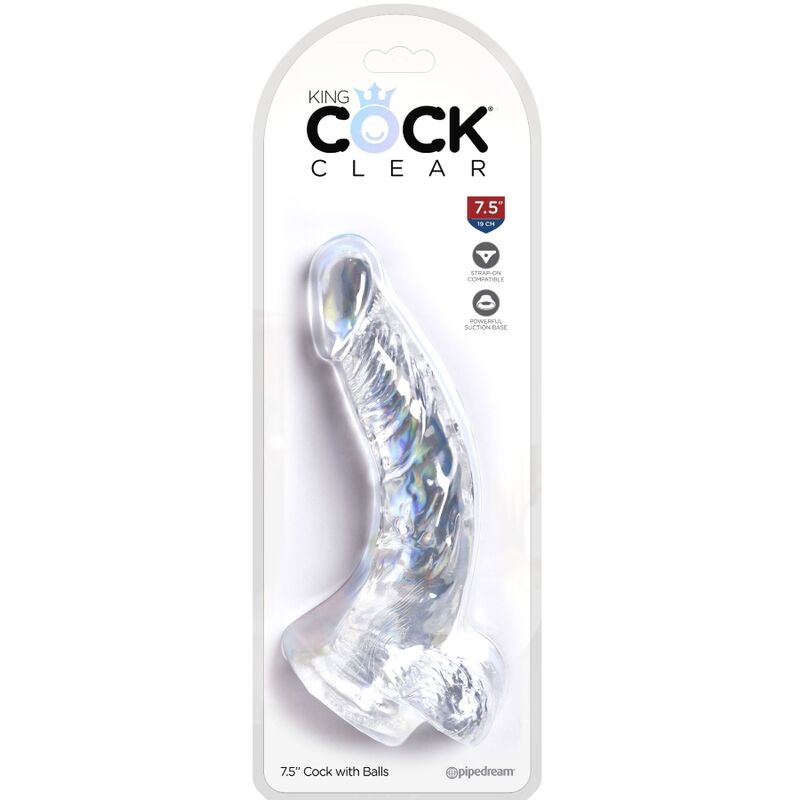 KING COCK - Clear Realistisk Buet Dildo med Baller Transparent 16,5 cm