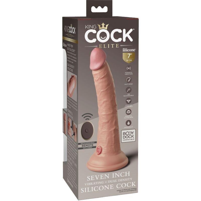 KING COCK - Elite Vibrerende Realistisk Silikondildo med Fjernkontroll 17,8 cm