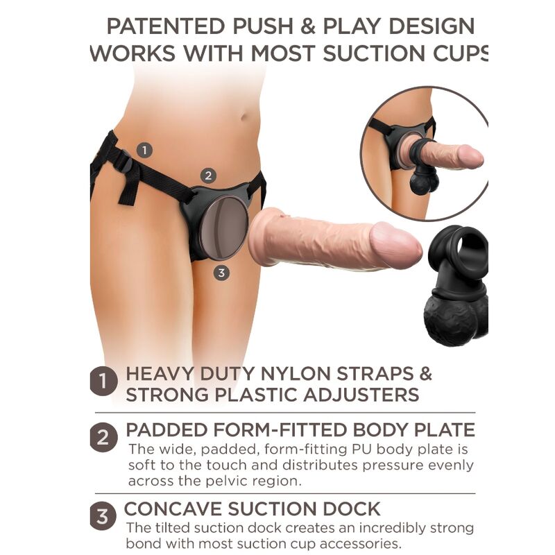 KING COCK - Elite Deluxe Justerbart Seletøysett med Testikkelring og Dildo 20,3 cm