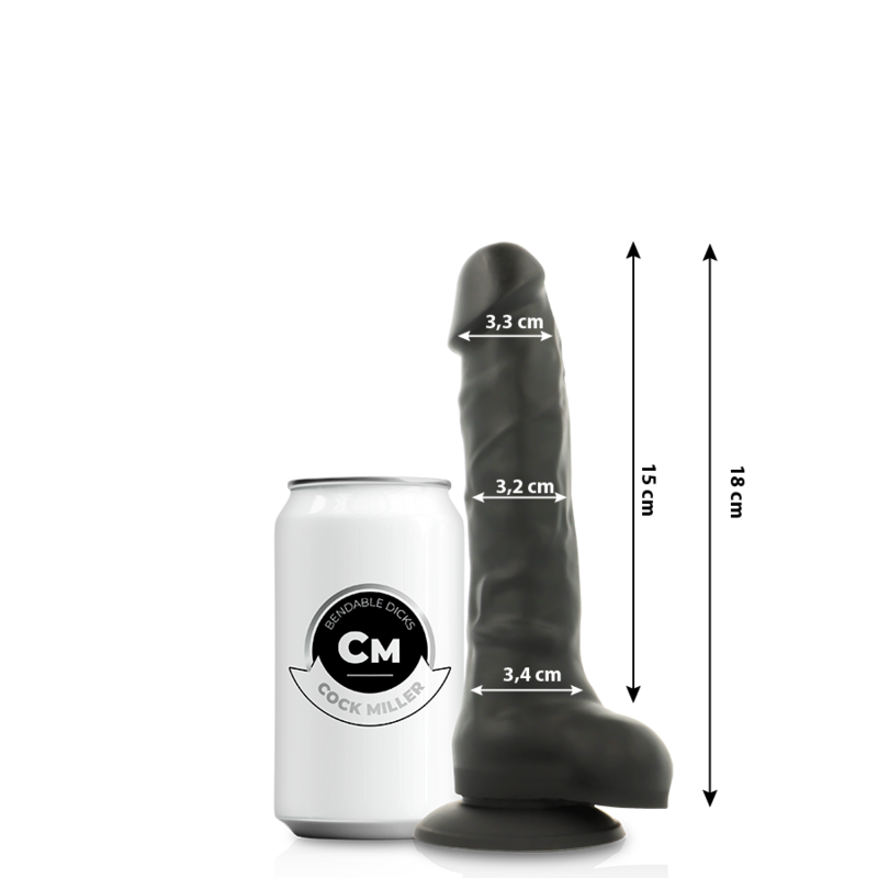 COCK MILLER - Cocksil Realistisk Bøyelig Silikondildo Sort 18 cm