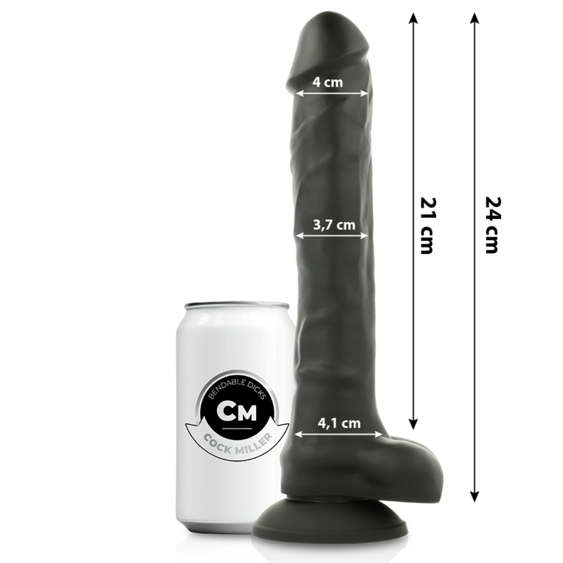 COCK MILLER - Cocksil Realistisk Bøyelig Silikondildo Sort 24 cm