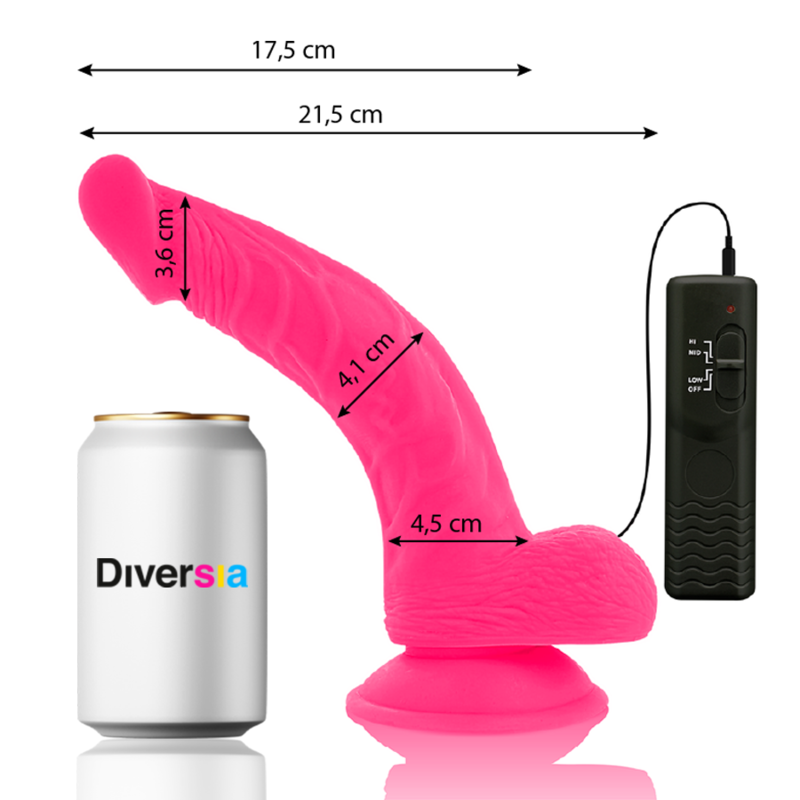 DIVERSIA - Fleksibel vibrerende dildo med fjernkontroll Rosa 21,5 cm