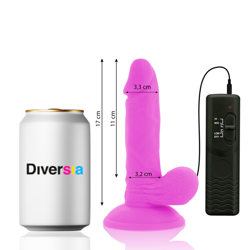 DIVERSIA - Fleksibel vibrerende dildo med fjernkontroll Lilla 17 cm