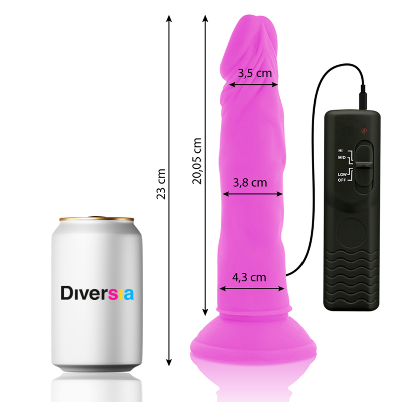 DIVERSIA - Fleksibel vibrerende dildo med fjernkontroll Lilla 23 cm
