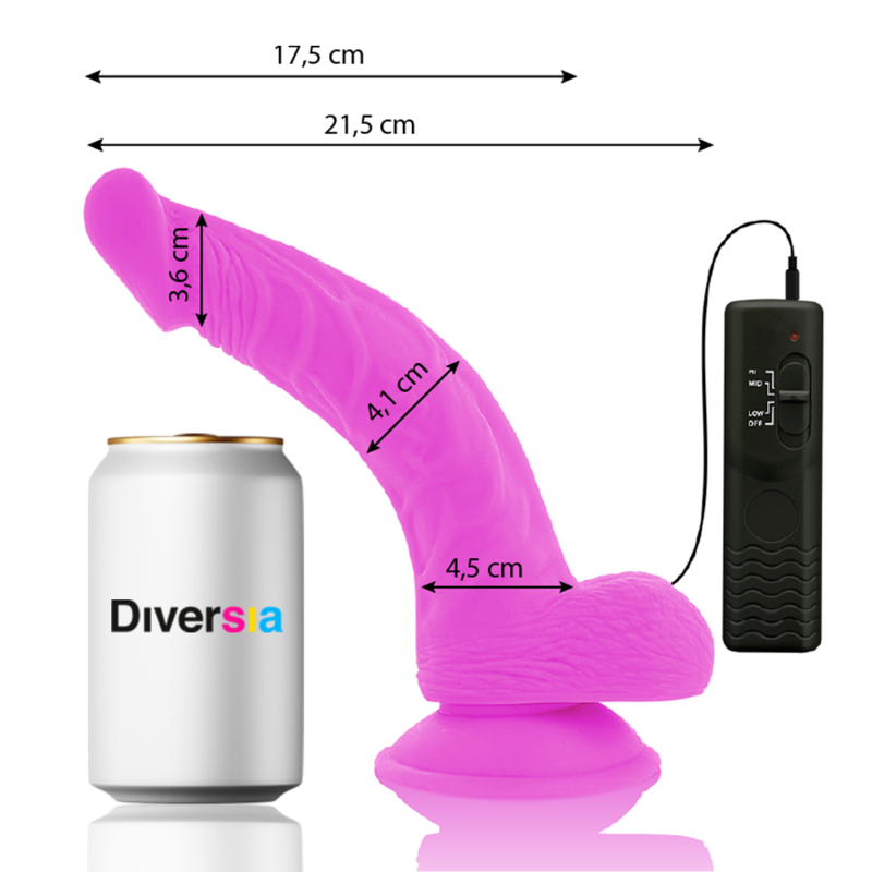 DIVERSIA - Fleksibel Vibrerende Dildo Lilla 21,5 cm