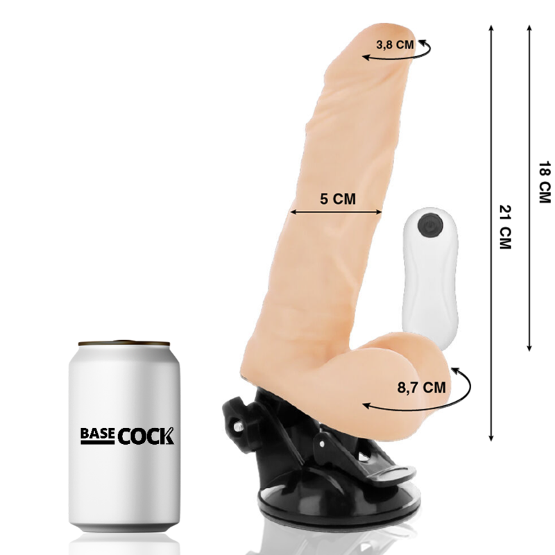 BASECOCK - Realistisk bøyelig vibrerende dildo med fjernkontroll Hud 21 cm