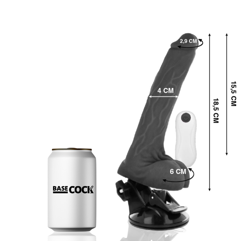 BASECOCK - Realistisk bøyelig vibrerende dildo med fjernkontroll Sort 18,5 cm