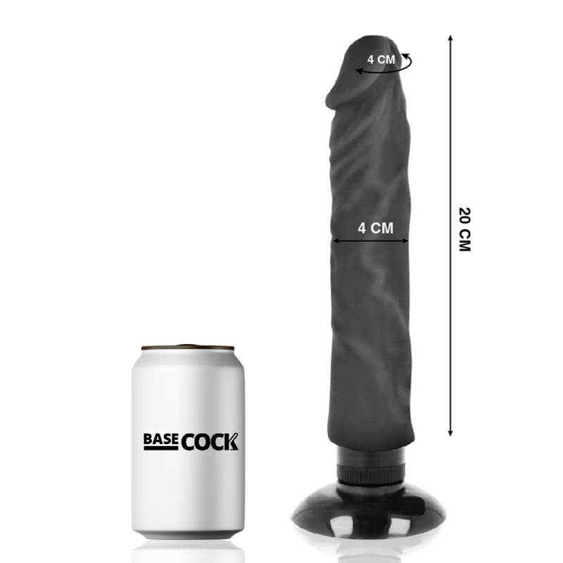 BASECOCK - Realistisk vibrator 2-i-1 Sort 20 cm -O- 4 cm