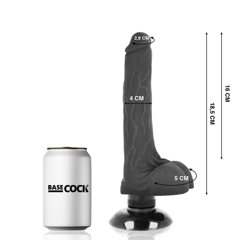 BASECOCK - Realistisk vibrator 2-i-1 Sort 18,5 cm