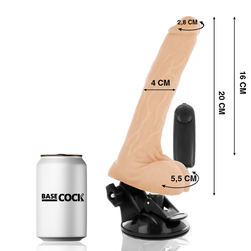 BASECOCK - Realistisk vibrerende dildo med pung og fjernkontroll Hud 20 cm